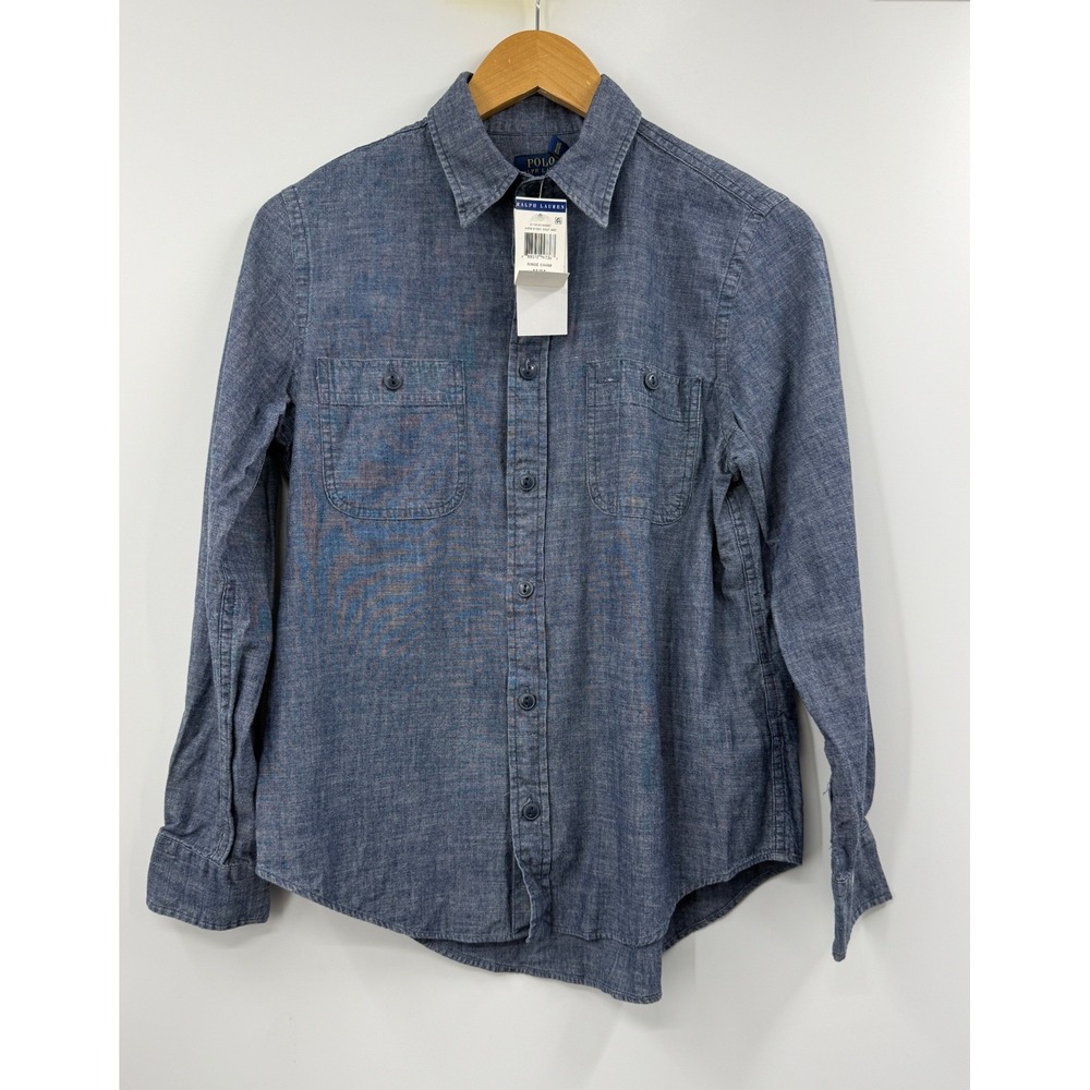 Polo Ralph Lauren Blue Cotton Chambray Button Down Shirt Womens Medium NWT